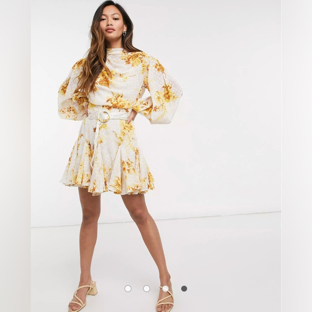 ASOS DESIGN high neck pleated jacquard mini dress